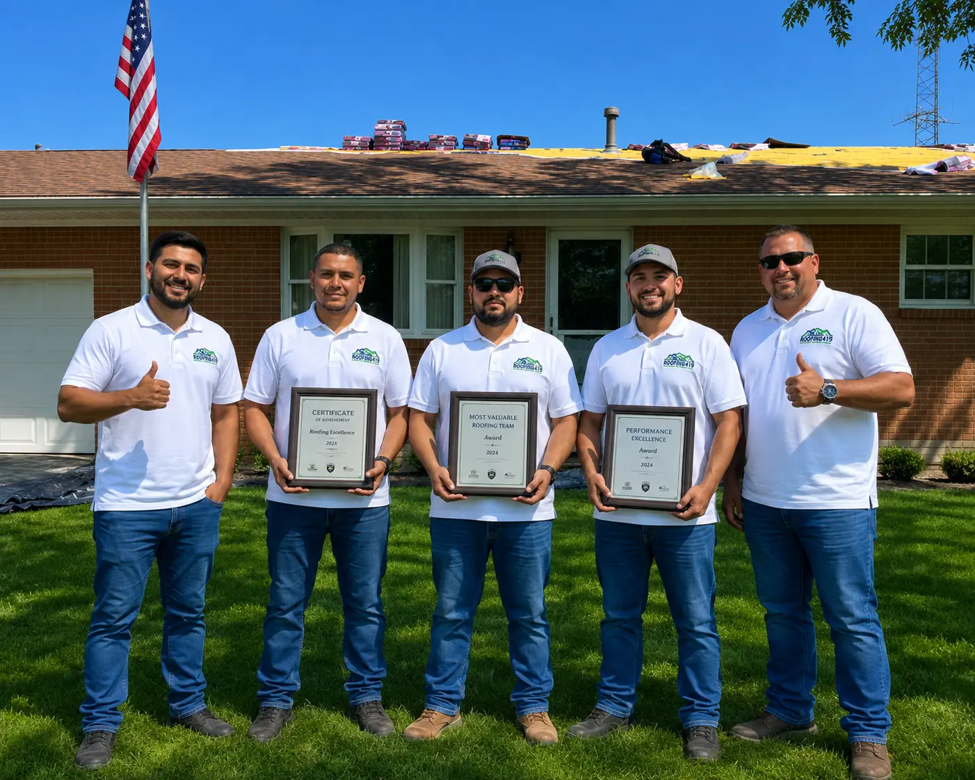 Roofing419 Roofing Team Toledo Roofing Company Roofing419 Toledo roofing company team holding roofing industry awards