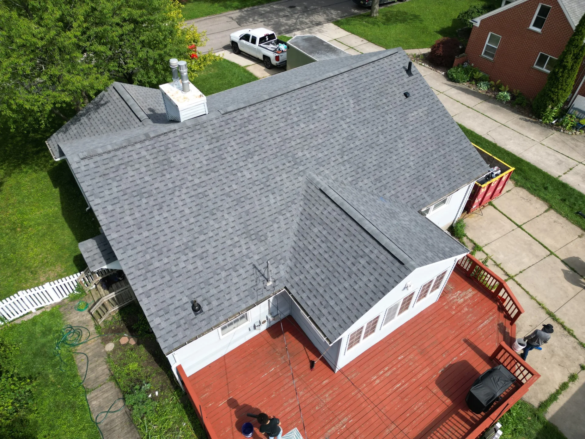Adrian MI 37 Aerial view of a new asphalt shingle roof installed on a home in Adrian, Michigan